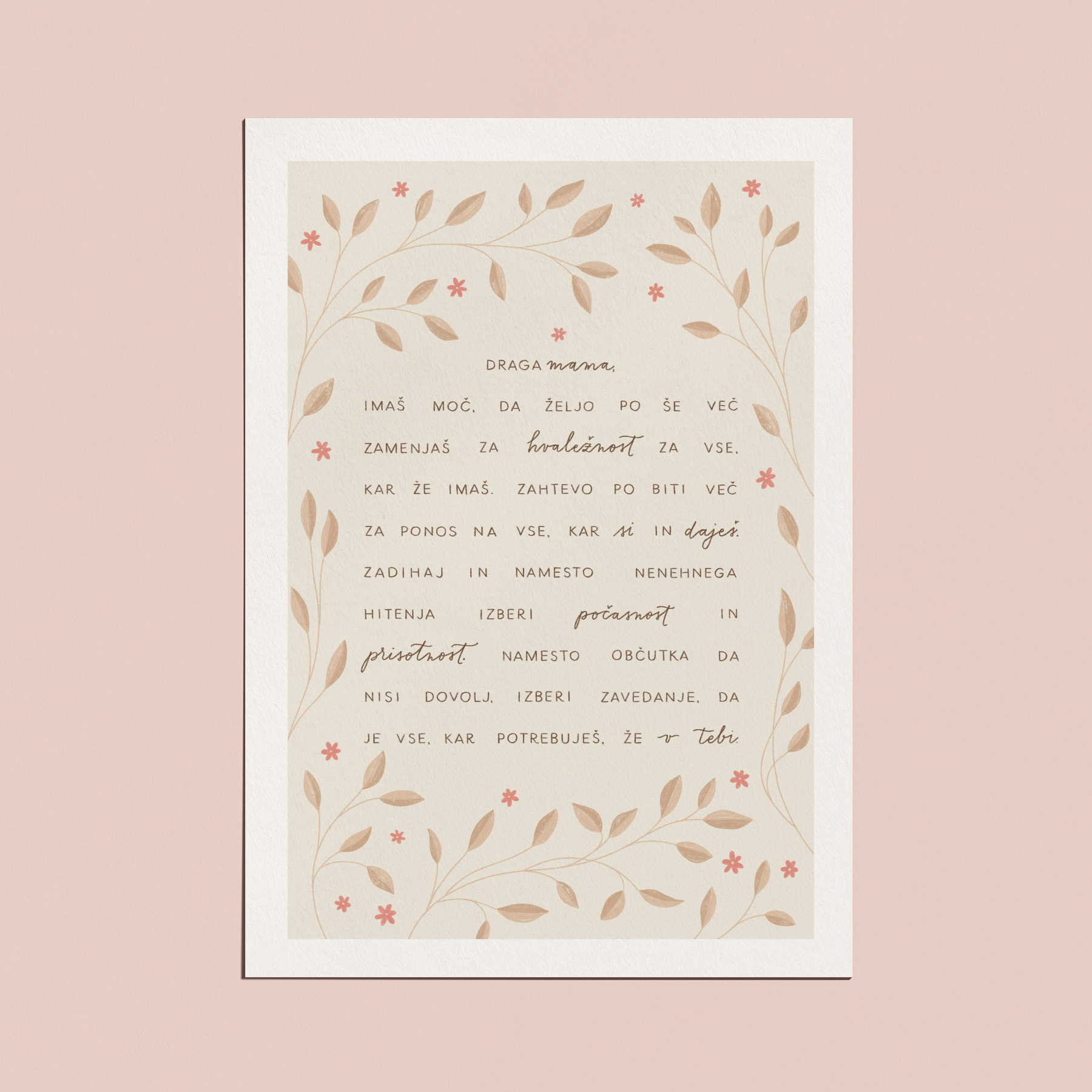 Print Vzpodnudna misel Draga Mama Vida Igličar Bež