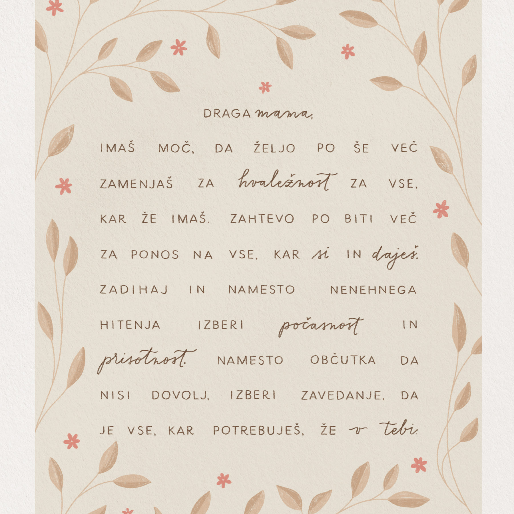 Print Vzpodnudna misel Draga Mama Vida Igličar Bež