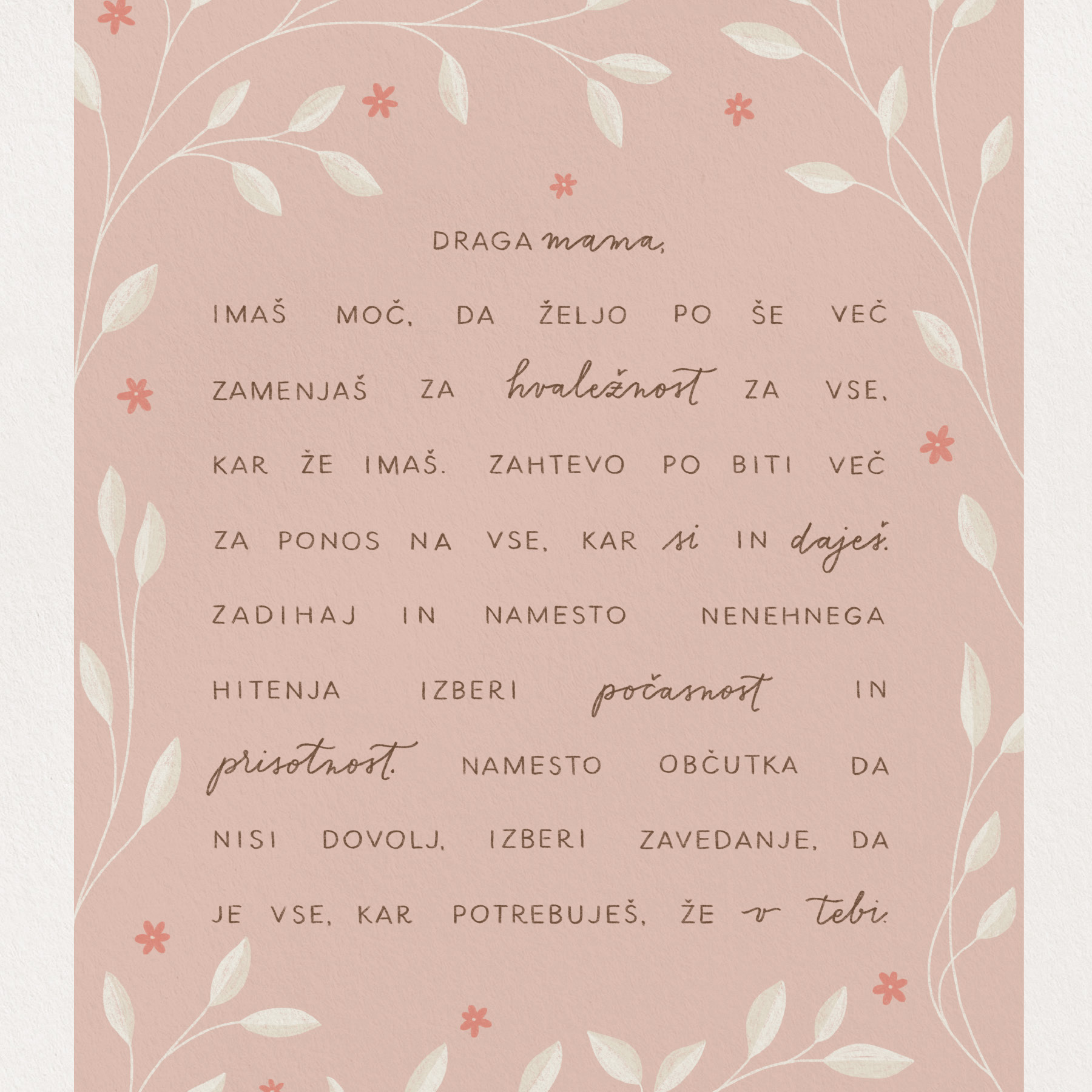 Print Vzpodbudna misel Draga Mama Vida Igličar Roza